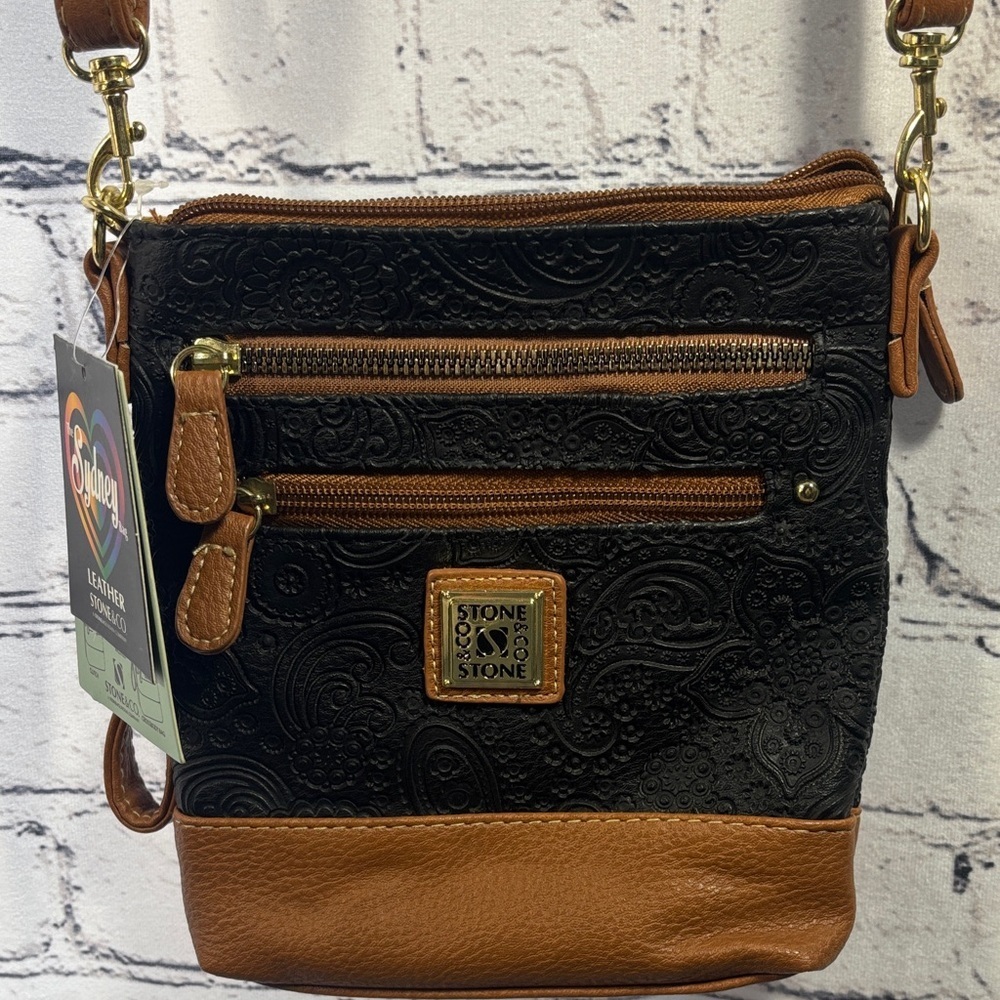 Stone & Co. Black and Tan Embossed Crossbody Bag - Picture 1 of 11